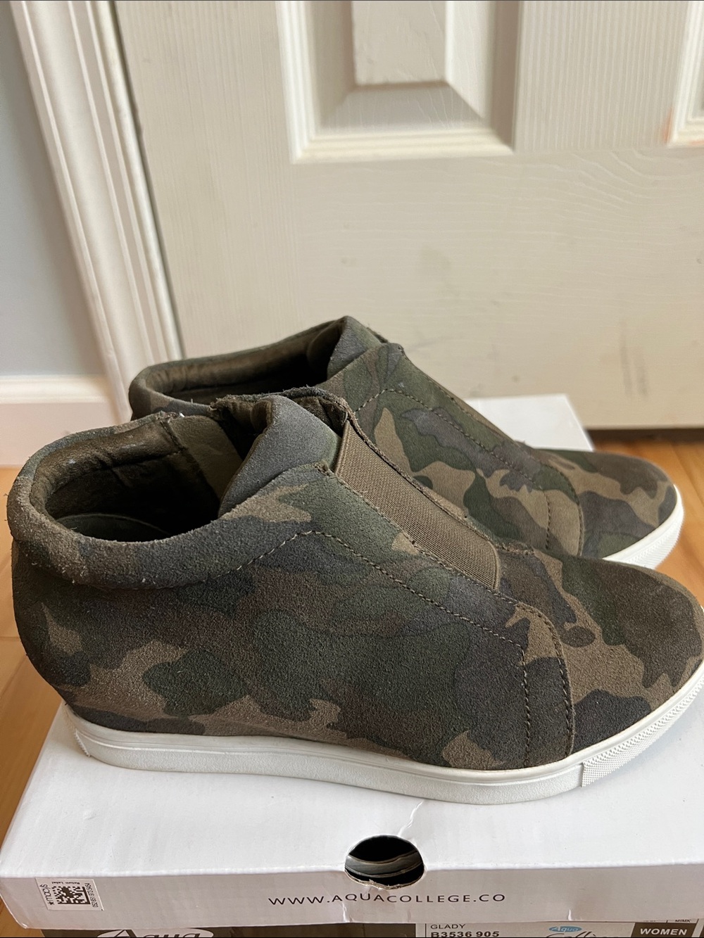Womens Camouflage Slip-On Wedge Sneakers - Olive Green - Picture 3 of 9